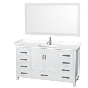 Sheffield 60 Inch Single Bathroom Vanity in White White Cultured Marble Countertop Undermount Square Sink 58 Inch Mirror