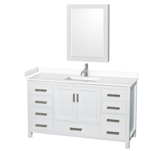 Sheffield 60 Inch Single Bathroom Vanity in White White Cultured Marble Countertop Undermount Square Sink Medicine Cabinet
