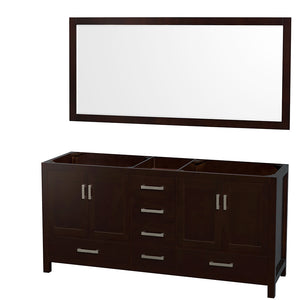 Sheffield 72 Inch Double Bathroom Vanity in Espresso No Countertop No Sinks and 70 Inch Mirror