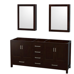 Sheffield 72 Inch Double Bathroom Vanity in Espresso No Countertop No Sinks and Medicine Cabinets
