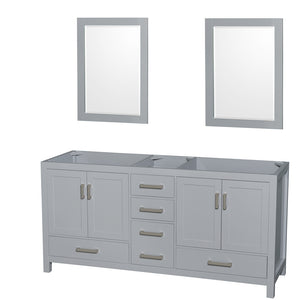 Sheffield 72 Inch Double Bathroom Vanity in Gray No Countertop No Sink and 24 Inch Mirrors