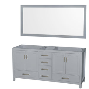Sheffield 72 Inch Double Bathroom Vanity in Gray No Countertop No Sink and 70 Inch Mirror