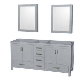 Sheffield 72 Inch Double Bathroom Vanity in Gray No Countertop No Sink and Medicine Cabinets