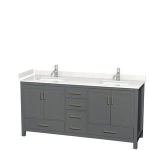 Sheffield 72 Inch Double Bathroom Vanity in Dark Gray Carrara Cultured Marble Countertop Undermount Square Sinks No Mirror