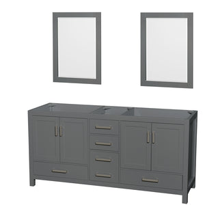 Sheffield 72 Inch Double Bathroom Vanity in Dark Gray No Countertop No Sink and 24 Inch Mirrors