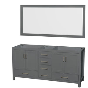 Sheffield 72 Inch Double Bathroom Vanity in Dark Gray No Countertop No Sink and 70 Inch Mirror