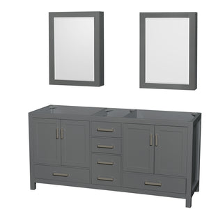 Sheffield 72 Inch Double Bathroom Vanity in Dark Gray No Countertop No Sink and Medicine Cabinets