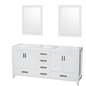 Sheffield 72 Inch Double Bathroom Vanity in White No Countertop No Sinks and 24 Inch Mirrors