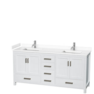 Sheffield 72 Inch Double Bathroom Vanity in White White Cultured Marble Countertop Undermount Square Sinks No Mirror