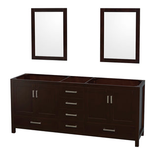 Sheffield 80 Inch Double Bathroom Vanity in Espresso No Countertop No Sinks and 24 Inch Mirrors