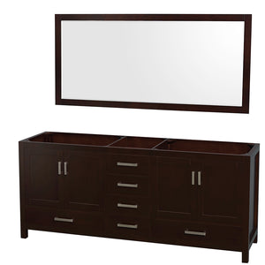 Sheffield 80 Inch Double Bathroom Vanity in Espresso No Countertop No Sinks and 70 Inch Mirror