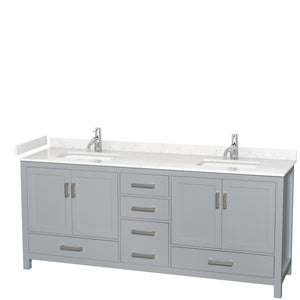 Sheffield 80 Inch Double Bathroom Vanity in Gray Carrara Cultured Marble Countertop Undermount Square Sinks No Mirror
