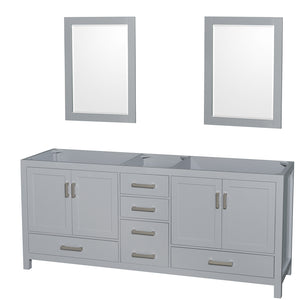 Sheffield 80 Inch Double Bathroom Vanity in Gray No Countertop No Sink and 24 Inch Mirrors