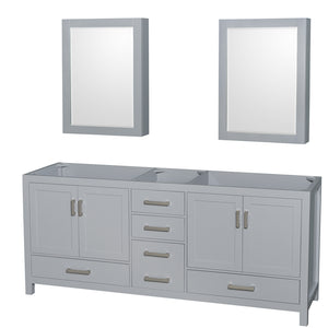 Sheffield 80 Inch Double Bathroom Vanity in Gray No Countertop No Sink and Medicine Cabinets