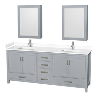 Sheffield 80 Inch Double Bathroom Vanity in Gray White Cultured Marble Countertop Undermount Square Sinks Medicine Cabinets