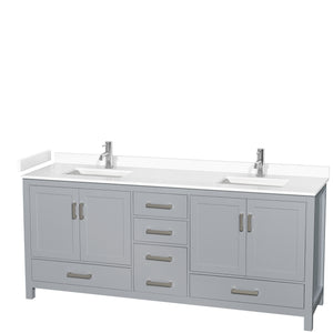 Sheffield 80 Inch Double Bathroom Vanity in Gray White Cultured Marble Countertop Undermount Square Sinks No Mirror