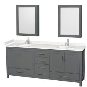 Sheffield 80 Inch Double Bathroom Vanity in Dark Gray Carrara Cultured Marble Countertop Undermount Square Sinks Medicine Cabinets