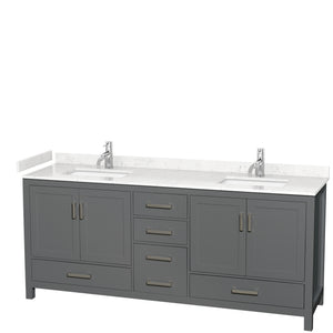 Sheffield 80 Inch Double Bathroom Vanity in Dark Gray Carrara Cultured Marble Countertop Undermount Square Sinks No Mirror