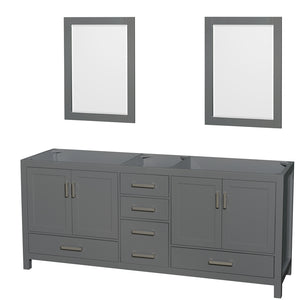 Sheffield 80 Inch Double Bathroom Vanity in Dark Gray No Countertop No Sink and 24 Inch Mirrors