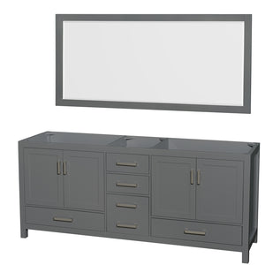 Sheffield 80 Inch Double Bathroom Vanity in Dark Gray No Countertop No Sink and 70 Inch Mirror