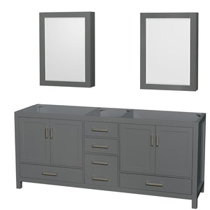 Sheffield 80 Inch Double Bathroom Vanity in Dark Gray No Countertop No Sink and Medicine Cabinets