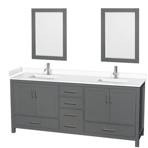 Sheffield 80 Inch Double Bathroom Vanity in Dark Gray White Cultured Marble Countertop Undermount Square Sinks 24 Inch Mirrors
