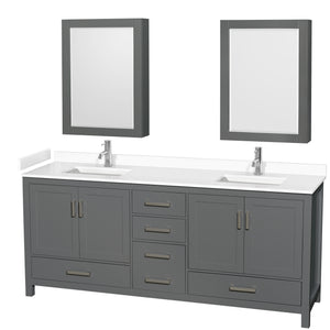 Sheffield 80 Inch Double Bathroom Vanity in Dark Gray White Cultured Marble Countertop Undermount Square Sinks Medicine Cabinets