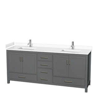 Sheffield 80 Inch Double Bathroom Vanity in Dark Gray White Cultured Marble Countertop Undermount Square Sinks No Mirror