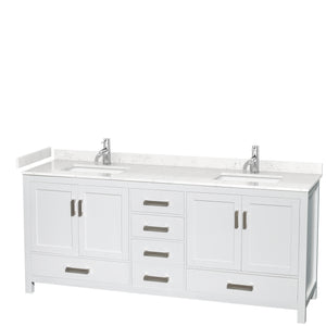 Sheffield 80 Inch Double Bathroom Vanity in White Carrara Cultured Marble Countertop Undermount Square Sinks No Mirror