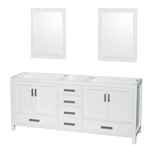 Sheffield 80 Inch Double Bathroom Vanity in White No Countertop No Sinks and 24 Inch Mirrors