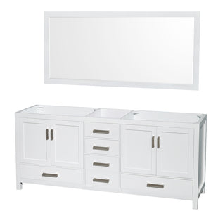 Sheffield 80 Inch Double Bathroom Vanity in White No Countertop No Sinks and 70 Inch Mirror