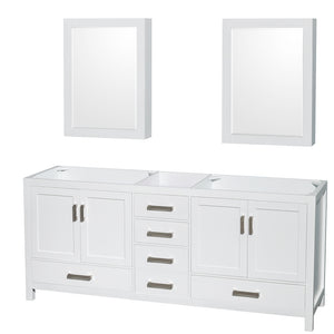 Sheffield 80 Inch Double Bathroom Vanity in White No Countertop No Sinks and Medicine Cabinets