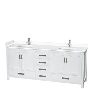 Sheffield 80 Inch Double Bathroom Vanity in White White Cultured Marble Countertop Undermount Square Sinks No Mirror