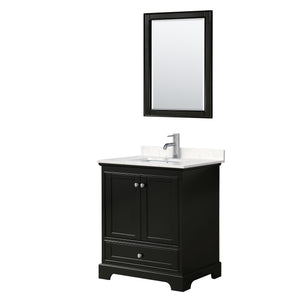 Deborah 30 Inch Single Bathroom Vanity in Dark Espresso Carrara Cultured Marble Countertop Undermount Square Sink 24 Inch Mirror