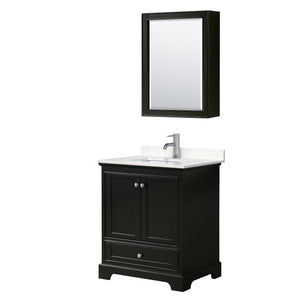 Deborah 30 Inch Single Bathroom Vanity in Dark Espresso Carrara Cultured Marble Countertop Undermount Square Sink Medicine Cabinet