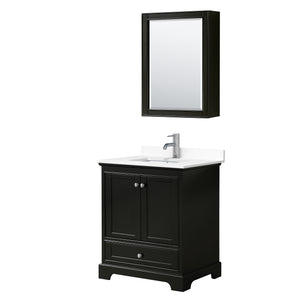 Deborah 30 Inch Single Bathroom Vanity in Dark Espresso White Cultured Marble Countertop Undermount Square Sink Medicine Cabinet