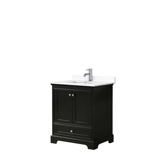 Deborah 30 Inch Single Bathroom Vanity in Dark Espresso White Cultured Marble Countertop Undermount Square Sink No Mirror