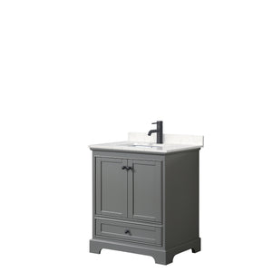 Deborah 30 Inch Single Bathroom Vanity in Dark Gray Carrara Cultured Marble Countertop Undermount Square Sink Matte Black Trim
