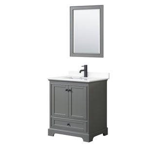 Deborah 30 Inch Single Bathroom Vanity in Dark Gray White Cultured Marble Countertop Undermount Square Sink Matte Black Trim 24 Inch Mirror
