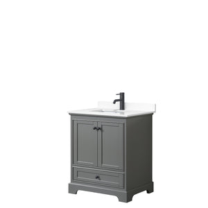 Deborah 30 Inch Single Bathroom Vanity in Dark Gray White Cultured Marble Countertop Undermount Square Sink Matte Black Trim