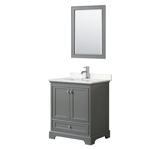Deborah 30 Inch Single Bathroom Vanity in Dark Gray Carrara Cultured Marble Countertop Undermount Square Sink 24 Inch Mirror