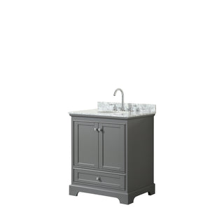Deborah 30 Inch Single Bathroom Vanity in Dark Gray White Carrara Marble Countertop Undermount Oval Sink and No Mirror