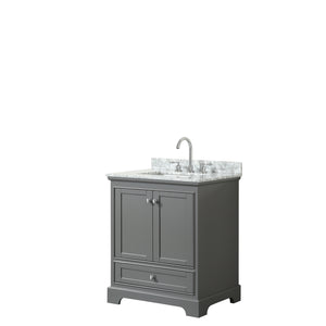 Deborah 30 Inch Single Bathroom Vanity in Dark Gray White Carrara Marble Countertop Undermount Square Sink and No Mirror