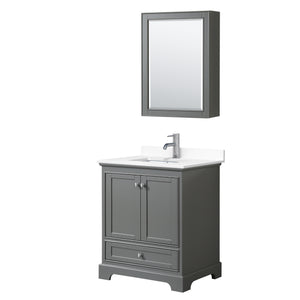 Deborah 30 Inch Single Bathroom Vanity in Dark Gray White Cultured Marble Countertop Undermount Square Sink Medicine Cabinet