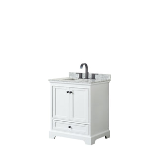 Deborah 30 Inch Single Bathroom Vanity in White White Carrara Marble Countertop Undermount Square Sink Matte Black Trim