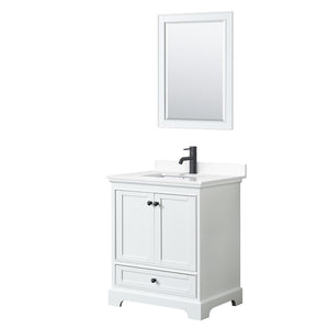 Deborah 30 Inch Single Bathroom Vanity in White White Cultured Marble Countertop Undermount Square Sink Matte Black Trim 24 Inch Mirror