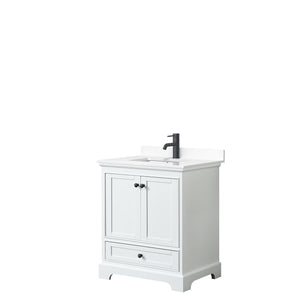 Deborah 30 Inch Single Bathroom Vanity in White White Cultured Marble Countertop Undermount Square Sink Matte Black Trim