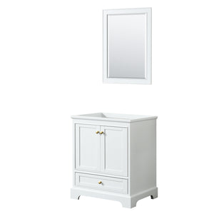 Deborah 30 Inch Single Bathroom Vanity in White No Countertop No Sink Brushed Gold Trim 24 Inch Mirror