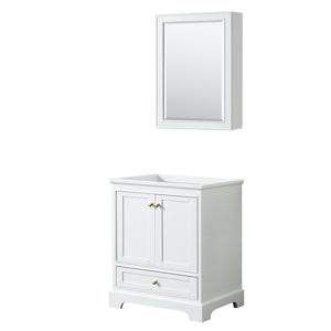 Deborah 30 Inch Single Bathroom Vanity in White No Countertop No Sink Brushed Gold Trim Medicine Cabinet