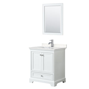 Deborah 30 Inch Single Bathroom Vanity in White Carrara Cultured Marble Countertop Undermount Square Sink 24 Inch Mirror